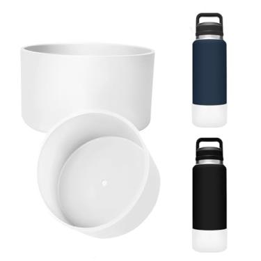 Imagem de UWSTE 2 peças de bota de silicone para garrafa YETI Rambler 1,020 g, protetor inferior de manga antiderrapante acessórios para YETI Rambler 1,020 g, silicone livre de BPA (branco)