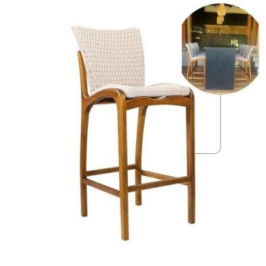Imagem de Banqueta Alta Gramado de Madeira e Corda Náutica - NossaKasa Móveis