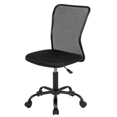 Imagem de FDW Cadeira de escritório em casa, cadeira de mesa de malha com encosto médio, sem braços, computador ergonômico, giratório, suporte traseiro ajustável, moderno, com suporte lombar, preto