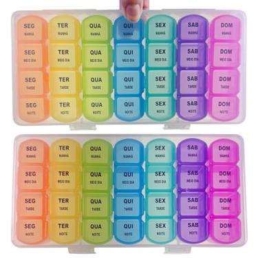 Imagem de Kit 2x Organizador Remédios Semanal 28 Divisórias Porta Medicamento Caixa 4 Doses Diárias Comprimidos