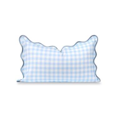 Imagem de Hofdeco Premium Capa de almofada Coastal Hampton Scalloped Patio Indoor Outdoor apenas, 30,5 cm x 50,8 cm repelente de água para quintal, sofá, piscina, estampa azul bebê guingão