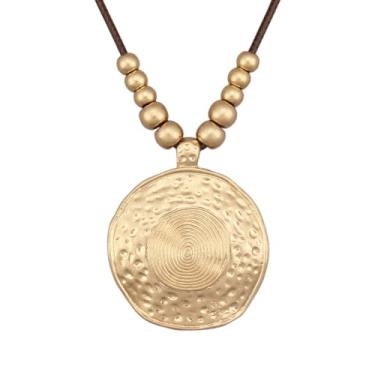 Imagem de joymiao Colares boêmios femininos longos de couro com pingente grande, joia hippie boho, colar com pingente, Couro sintético, Sem Pedra Preciosa