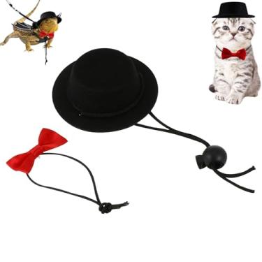 Imagem de Balacoo Conjunto de 2 peças de chapéu de hamster e gravata borboleta chapéu de porquinho-da-índia com gravata borboleta coleira de cachorro pequeno para animais de estimação gravata borboleta top boné engraçado para animal de estimação lagarto coelho ouriço preto