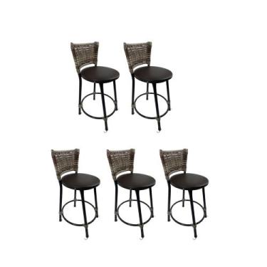 Imagem de Kit 5 banqueta baixa junco cozinha gourmet bancada americana - FortMix