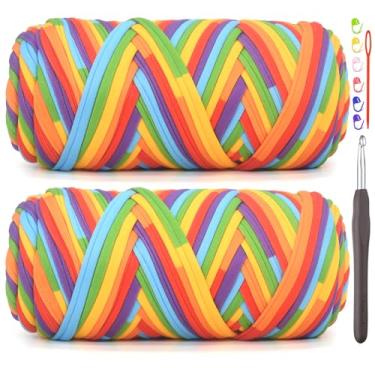 Imagem de Pacote com 2 camisetas para crochê, camisetas arco-íris, grossas, elásticas, grossas, para iniciantes em crochê, bolsa de tricô à mão, cesta, porta-copos, artesanato faça você mesmo, decoração de casa