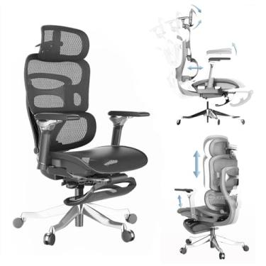 Imagem de GuoTizyn Cadeira de escritório ergonômica com apoios de braço 8D ultra macios e apoio para os pés retrátil, suporte lombar dinâmico, encosto ajustável, cadeira de escritório giratória (A008-Preto)