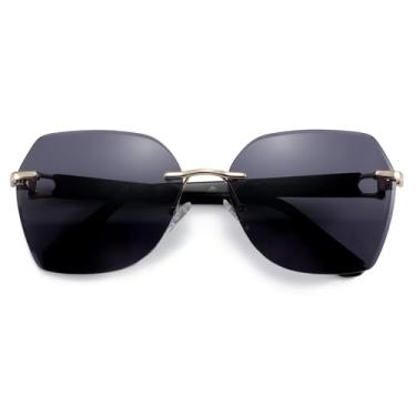 Imagem de Óculos de sol grandes sem aro femininos, armação de metal degradê, com proteção UV400, antirreflexo, cinza, BH01