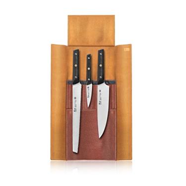 Imagem de Cangshan Cutlery | Faca de cozinha de aço da série TG Swedish Sandvik 12C27, cabo de fibra de vidro G10, Prata, 4-Piece Swedish Steel Knife Roll Set