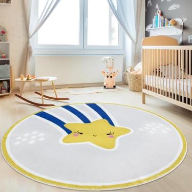 Imagem de Lacomfy Tapete grande redondo infantil colorido com padrão de estrelas para quarto de crianças, fofo, antiderrapante, para quarto de crianças, para meninos e meninas, sala de aula, 1,5 m