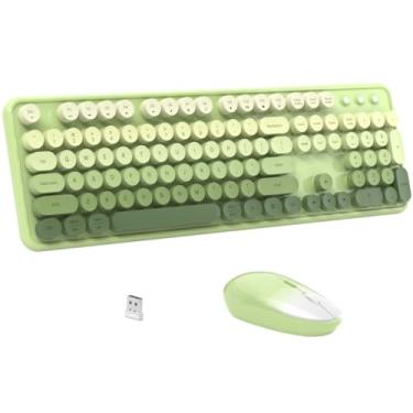 Imagem de JAMfit Combo de teclado e mouse sem fio, teclado colorido de 2,4 G, máquina de escrever retrô, teclado de computador gradiente para Windows, Mac, PC, desktops, laptop (gradiente - verde abacate)