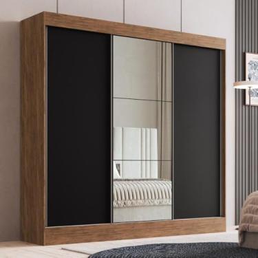 Imagem de Guarda-roupa Casal 100% MDF com Espelhos 3 Portas de Correr 4 Gavetas Multimóveis Cr35385 Castanho/preto