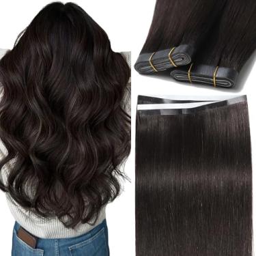 Imagem de Caliee Extensões de cabelo de 50 cm com fita adesiva de cabelo humano 50 g fita longa invisível extensões de cabelo cor 2 marrom mais escuro fita de uma peça no cabelo para mulheres