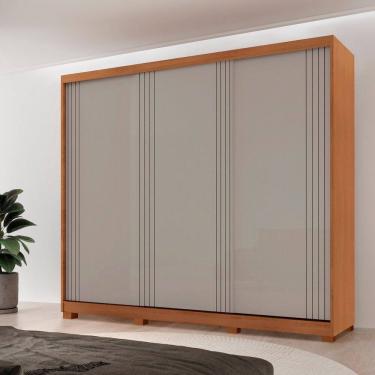 Imagem de Guarda-roupa Casal 100% Mdf 3 Portas de Correr 2 Gavetas e com Pés Chile NATURALLE / OFF WHITE