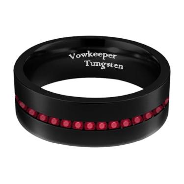 Imagem de VowKeeper Anel de casamento masculino 8 mm aço inoxidável 316L banhado a ouro com meio círculo zircônia branca alto polimento confortável aliança para ele, Metal, Sem pedra preciosa