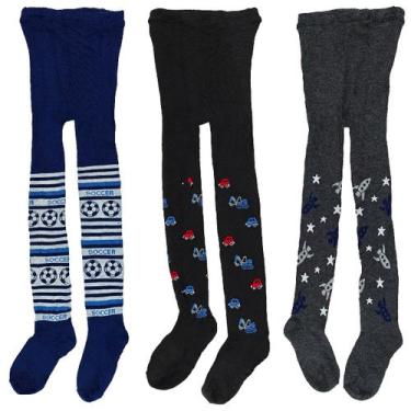 Imagem de Kit 2 Meia Calça Menino Infantil Com Estampa Grossa Inverno Para Frio 