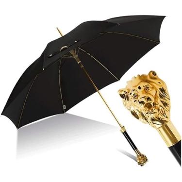 Imagem de Guarda-chuvas Guarda-chuva Chuva Ouro E Prata Leão Cabeça Forma Alça Longa Cavalheiro Britânico Guarda-sol Criativo Homens Mulheres Guarda-chuva À Prova De Vento, F