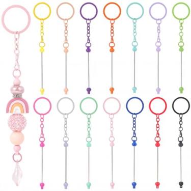 Imagem de SUNNYCLUE 1 caixa com 28 peças, 14 cores, porta-chaves, contas, barra, contas, branco, branco, longo, metal, plástico, redondo, anéis de liga aberta para fazer joias, artesanato faça você mesmo