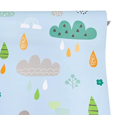 Imagem de Yifasy Forro de prateleira azul arco-íris nuvem autoadesivo papel desenho animado parede decoração quarto caixas de armazenamento 118x17,7 polegadas