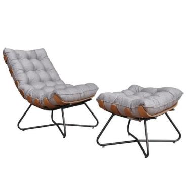 Imagem de Poltrona Com Puff Costela Madeira Eva King Lar Cinza - Metal Móveis