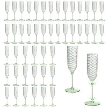 Imagem de XUWAIDSGN Pacote com 24 taças de champanhe destacáveis, rosa, 2 peças, taças de champanhe descartáveis de 156 g de plástico inquebrável, copos de champanhe descartáveis para casamento (48, verde)