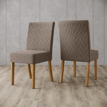 Imagem de Kit Conjunto 2 Cadeiras para Mesa Sala de Jantar Cozinha Laura Estofada MDF Madeira Marrom Amêndoa