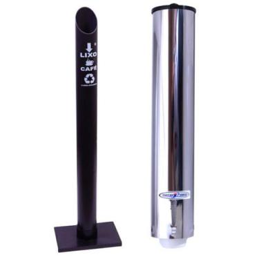 Imagem de Kit Coletor Individual Café PVC Dispenser Redondo 50ml Inox - CM Desig