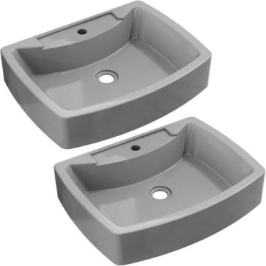 Imagem de Kit 02 Cubas de Apoio Retangular Para Banheiro Lavabo C01 RT50 Cinza -