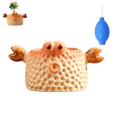 Imagem de KKpxafl Vasos de cerâmica em forma de caranguejo para jardim de suculentas com balões de sopro, vaso de suculenta/cacto, com orifício de drenagem, para plantas internas/externas, artesanato
