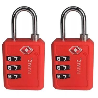 Imagem de Kit 2 Cadeados TSA com Segredo Numérico Modelo 30PL Vermelho para Mala e Bagagem de Viagem
