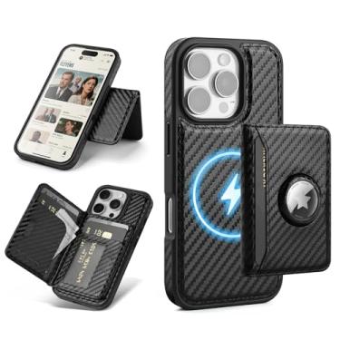 Imagem de Antsturdy Compatível com MagSafe 2 em 1 Capa magnética destacável para iPhone 16 Pro Max com suporte AirTag, masculina e feminina, couro sintético com bloqueio de RFID, compartimentos para cartão de