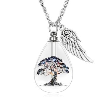Imagem de Colar memorial com asa de anjo em forma de gota – pequeno frasco de urna de resina para cinzas, joia de cremação, presente de simpatia, Resina, Sem Pedra Preciosa