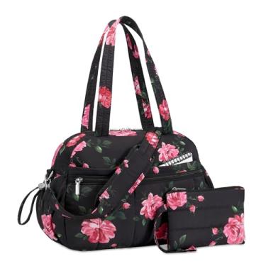 Imagem de TOPDesign Bolsa esportiva de viagem para mulheres, bolsa de ginástica acolchoada com bolso molhado, para viagem de fim de semana com manga de bagagem, Peônia, Large, Casual