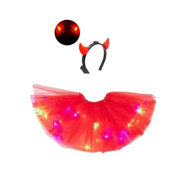 Imagem de Fantasia Diabinha Infantil Com Saia led E Tiara Led
