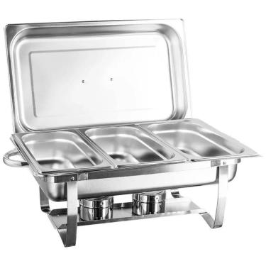 Imagem de Rechaud Retangular 11L 3 Cubas GN 1/3 Banho Maria Aço Inox