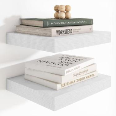 Imagem de Prateleiras flutuantes Heimlove 30x30cm de madeira rústica branca - pa