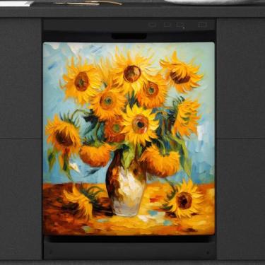 Imagem de Tampa magnética de máquina de lavar louça Pintura a óleo de girassol p