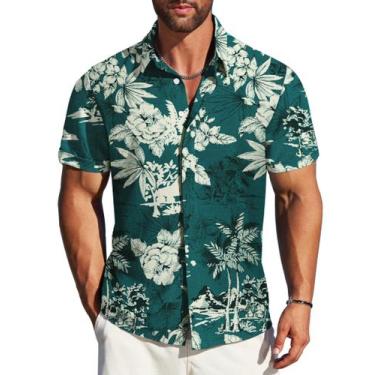 Imagem de Camisa havaiana MAPICK para homens com botões e manga curta verde