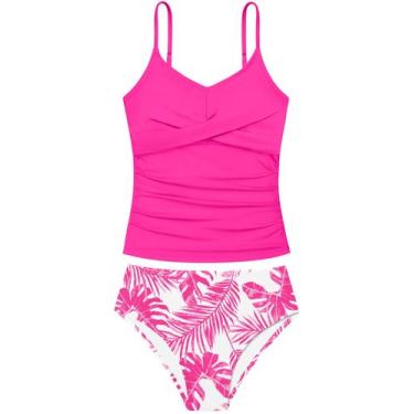 Imagem de Maiô Tankini Aulyffo para meninas, tamanho 14-16, rosa choque, 15-16 a