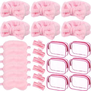 Imagem de Conjunto de lembrancinhas Hoteam Pink 6 Spa Headband 6 Sleep Eye Mask