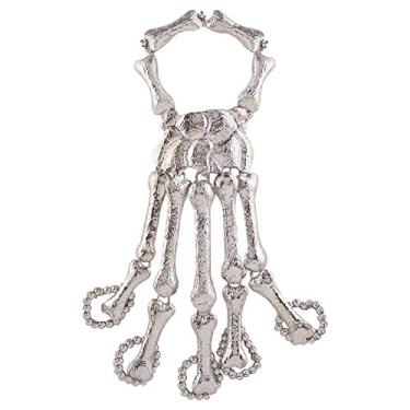 Imagem de Pulseira de mão de osso de esqueleto de caveira gótica com anel, pulseira de garra de Halloween, punk rock, metal exagerado para homens e mulheres, joias de festa de boate, Metal Acrílico, Liga