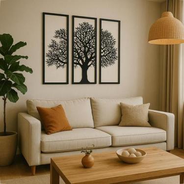 Imagem de Quadro Decorativo Árvore da Vida Mdf 3 Unidades Vazado Preto Fosco - G