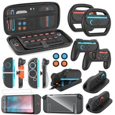 Imagem de Switch 2 Accessories Bundle for Nintendo Switch 2 (2025): Carrying Case, Console Protective Cover&TPU Grips, HD Screen Protector, Joy-Con Charger, FPS Mouse Grip, 4 x Thumb Grips, Steering Wheel