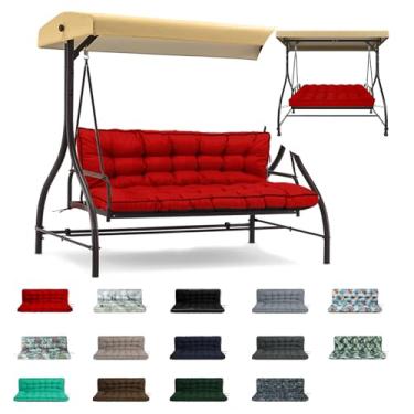 Imagem de RUFXIEZW Almofadas de substituição de balanço com encosto, 2 ou 3 lugares à prova d'água, antiderrapante, almofada de banco interna/externa para móveis de jardim (vermelho, 101,6 x 139,7 cm)