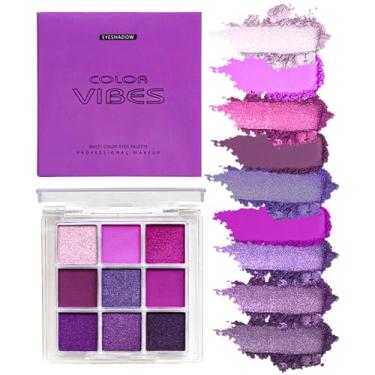 Imagem de Paleta de sombras roxas de 9 cores para maquiagem foscas brilhantes fumê glitter pó colorido de longa duração de sombras de Ojos