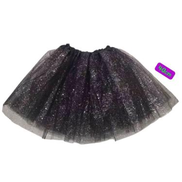 Imagem de Saia Tule Preta Halloween Carnaval Fantasia 40cm c/ Glitter
