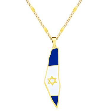 Imagem de JunyiDIY Colar de aço inoxidável com bandeira de Israel para homens e mulheres, pingente de estrela de Davi, joia de Jerusalém, presente religioso patriótico hipoalergênico YA5139, Adjustable, Aço