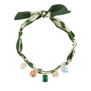 Imagem de MINACHI Colar gargantilha verde boêmio, faixa vintage de tecido de seda com pingentes, joia hippie para mulheres