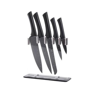 Imagem de Conjunto Facas Suporte Gourmet Preto Inox/Acrílico 6Pç Wincy