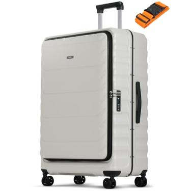 Imagem de CENSIEN Bagagem, bagagem de mão de 50 cm e bagagem despachada de 71 cm com rodas giratórias, malas pequenas e grandes leves de ABS + PC com moldura de alumínio, abertura superior, trava TSA, Branco