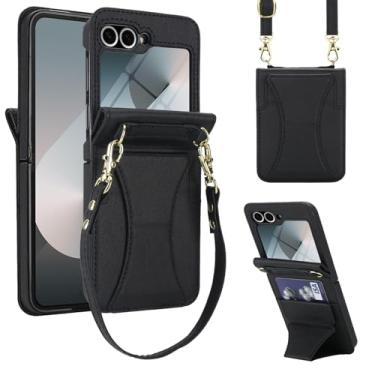 Imagem de Capa de telefone para Samsung Galaxy Z Flip 6 5G/Z Flip7 FE Capa carteira proteção de tela e câmera alça transversal alça de cordão suporte para cartão de crédito slot celular ZFlip6 Z6 G Flip6 ZFlip
